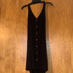 Vintage 90s Black Polka Dot Halter Dress button front with pockets Sz M